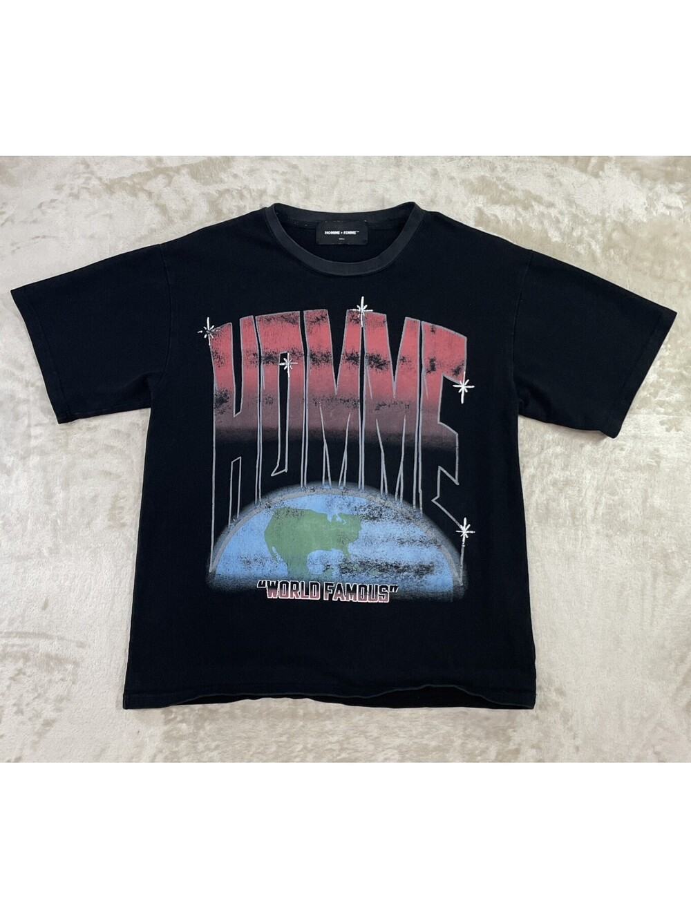 Homme Femme “World Famous” Black Takeoff Tee Streetwear Mens Oversized Small